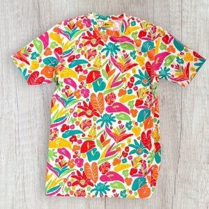 New KEN DONE Vintage 90s Tropical Beach Cover Up T-Shirt Dress Tunic Colorful M